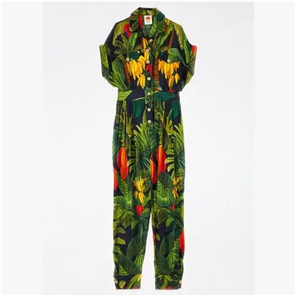 Farm Rio Cocoa Forest Jumpsuit Romper Size: Large Tropical Beach Vacation - Picture 3 of 11